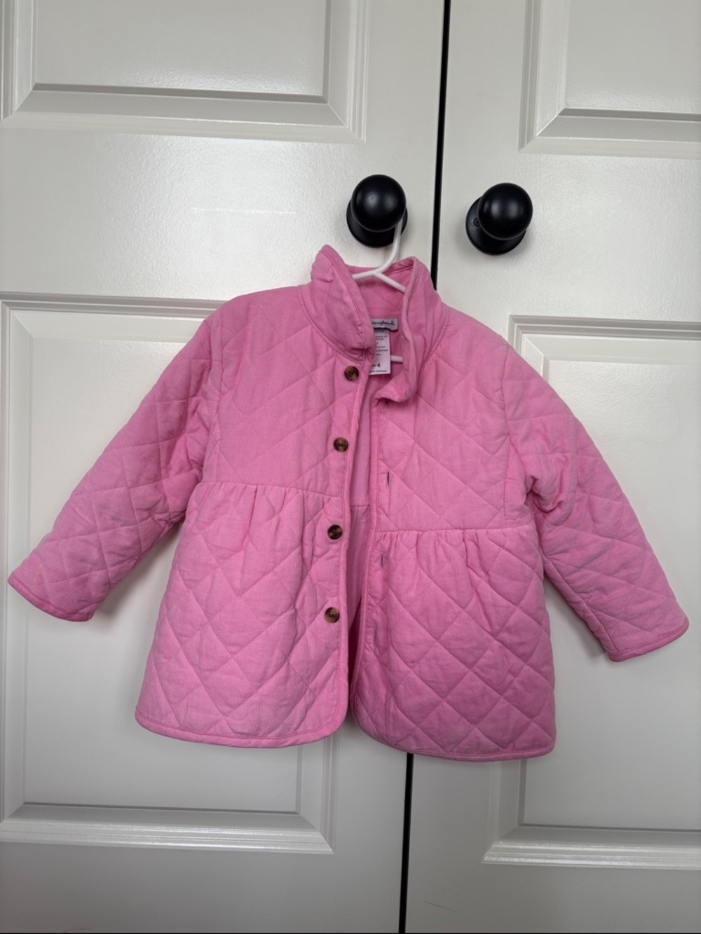 Girls' Quilted Pink Puffer Coat with Button Front